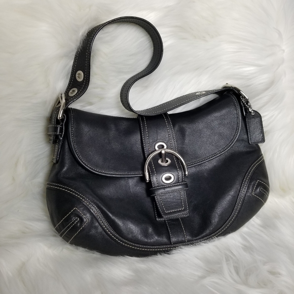 Vintage Coach Leather Grommets Black Silver hardware Small - Picture 8 of 8